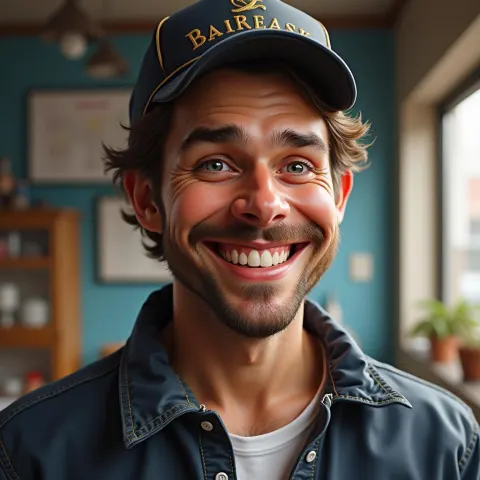 Smiling Happy Mask Salesman in Lifelike Paint