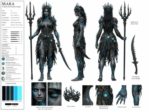 Highly Detailed Realistic Character Design Sheet Mara Cursed