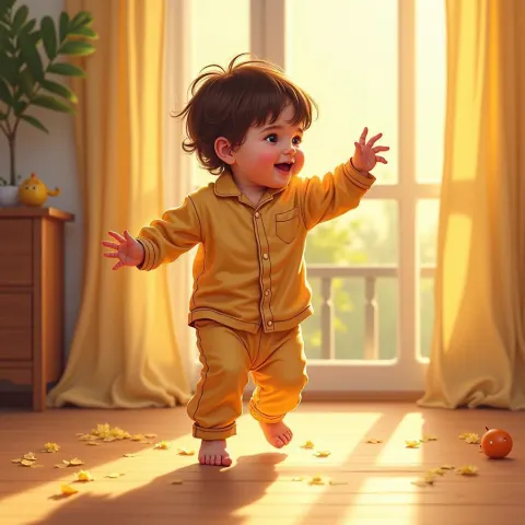 Happy Toddler Dancing in Cozy Pajamas