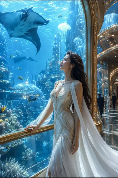 Hyper Realistic Cinematic Luxury Aquarium City Portrait