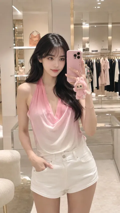 Hyper Realistic Mirror Selfie Beautiful Young East Asian Woman