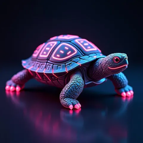 Neon Lit Humanoid Turtle With Cyber Enhancements