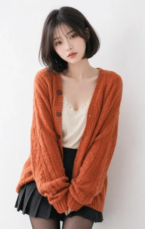 Orange Cardigan Korean Studio Portrait