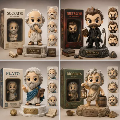Philosopher Toy Figure 2x2 Grid