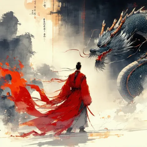 Red Robed Man Commanding a Majestic Dragon