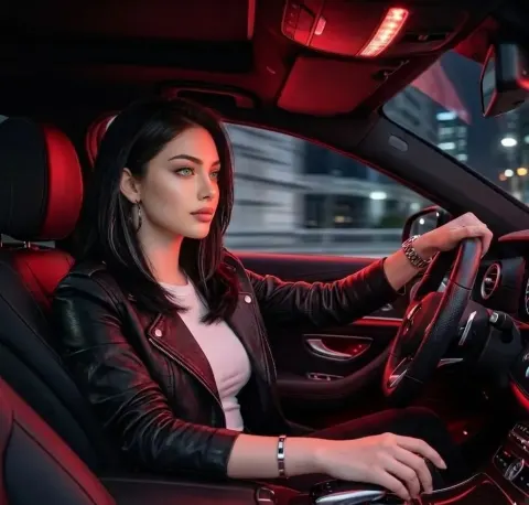 Red Lit Luxury Car Night Portrait