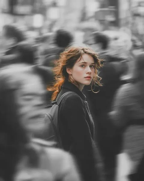 Selective Color City Crowd Motion Portrait