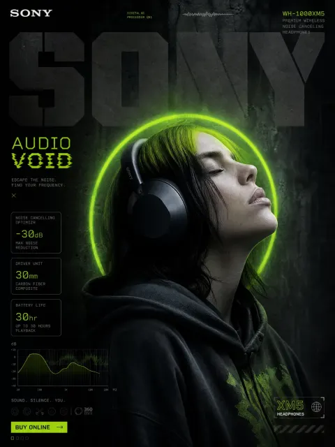Sony XM5 Audio Void Tech SMM Poster