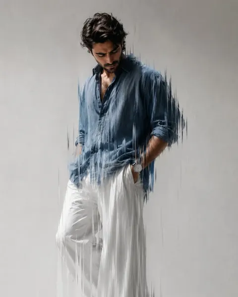 Stylish Young Man Standing Dynamic Pose Looking Down