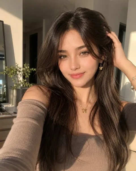 Sunlit Taupe Beauty Selfie Portrait