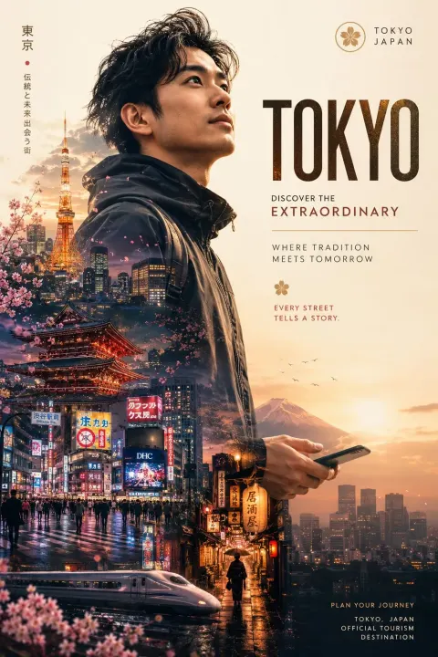Tokyo Double Exposure Luxury Travel Poster