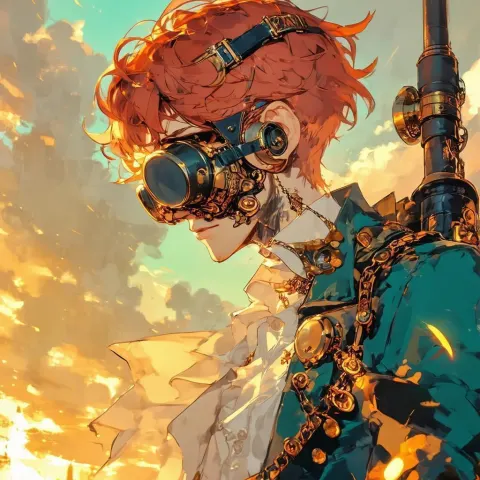 Red Haired Steampunk Adventurer in Ghibli Style