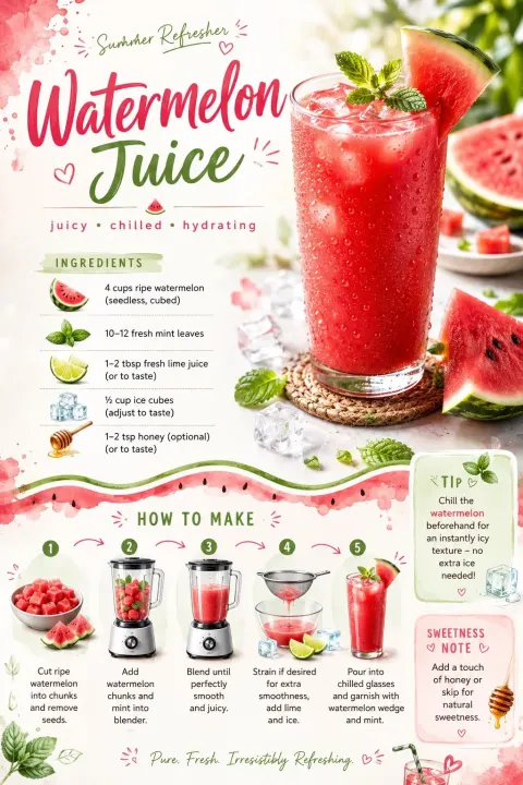 Watermelon Juice Summer Recipe Card