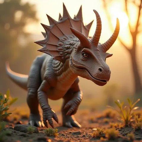Styracosaurus Horns Gleaming at Golden Hour