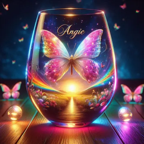 Vibrant Rainbow Wine Glass with Landscape