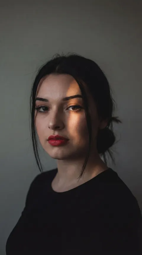 Woman Red Lips Beam Moody Portrait