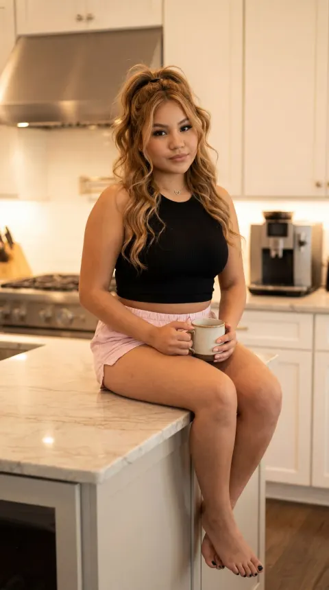 Woman Coffee Kitchen Luxury Counter