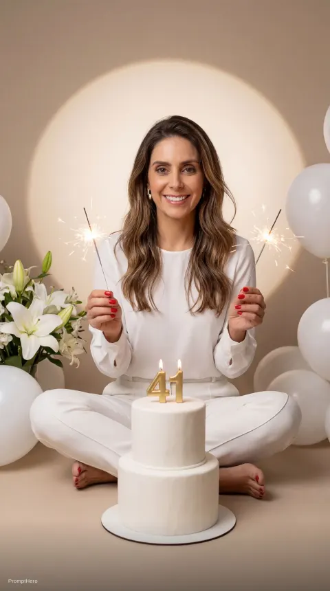 Woman Celebrating 41st Birthday With Sparklers