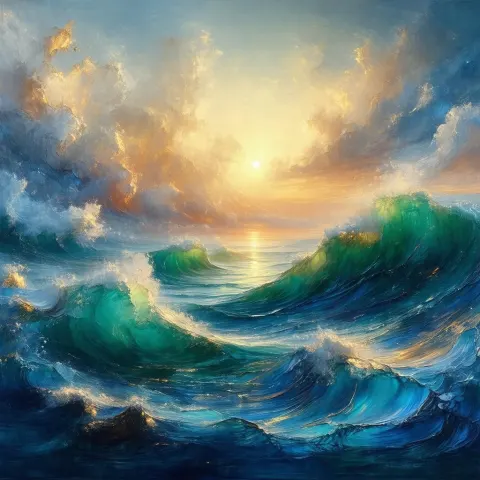 Ethereal Ocean Sunset in Swirling Fantasy Brushwork
