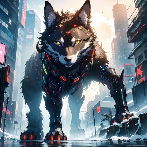 Robotic Dog Cyberpunk Watercolor