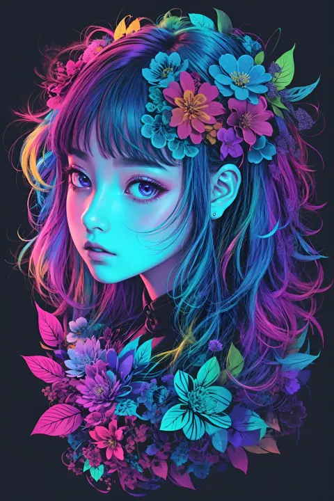 Girl Flowers Neon Blacklight Android