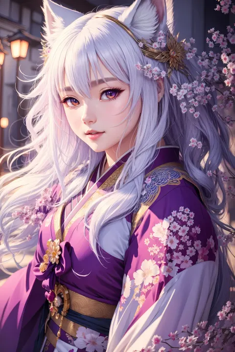 Wolf Girl Purple Kimono Japanese