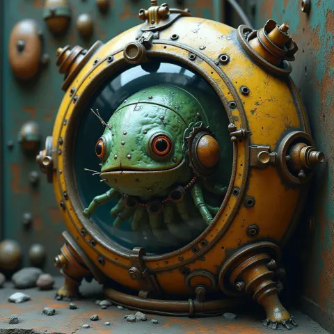 Caterpillar Inside a Steampunk Cryo Chamber