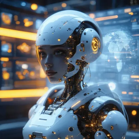 Golden Lit Cybernetic Real Estate Assistant