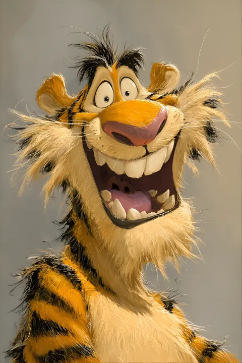 Tiger Caricature Grin Manic