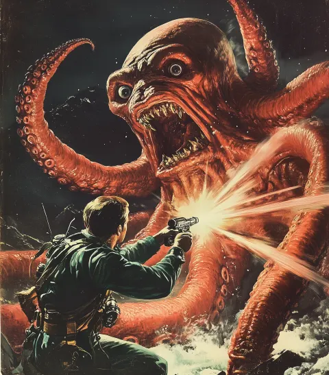 Astronaut Tentacles Spaceship Battle