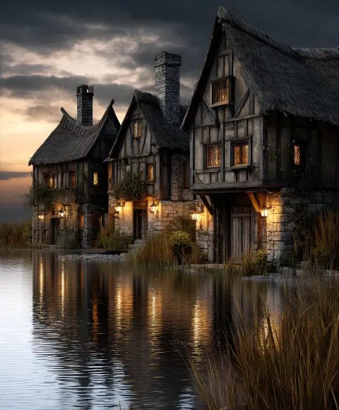 Medieval Cottages Rustic Pastoral