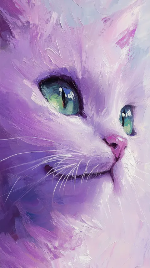 Purple Cat Face Oil Painting