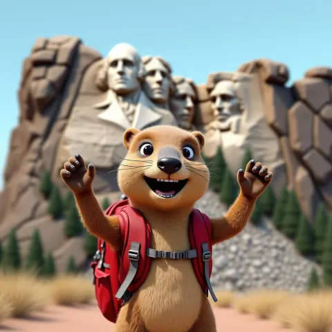 Wombat With Red Backpack at Mount Rushmore