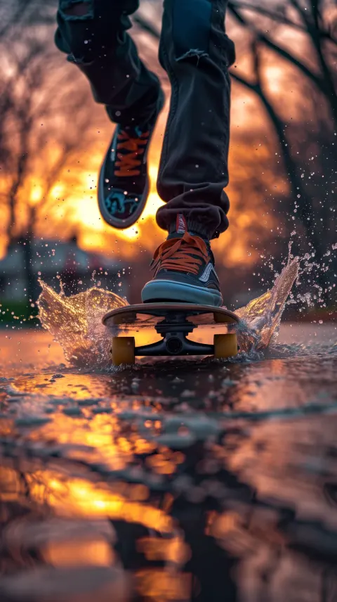 Skateboard Flip Action Sunset Water