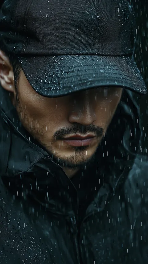 Man Model Black Cap Rainy