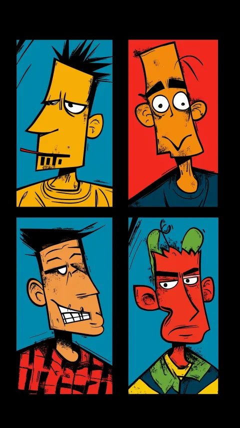 Four Men Characters Flat Color