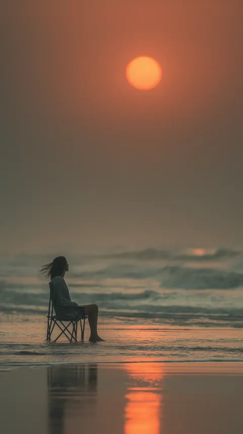 Woman Beach Chair Golden Hour