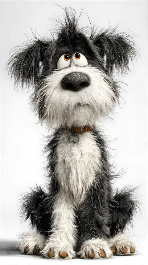 Black White Dog Cartoon Portrait