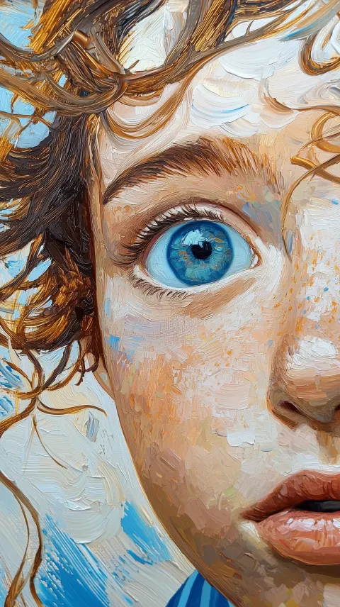Girl Windswept Hair Oil Painting