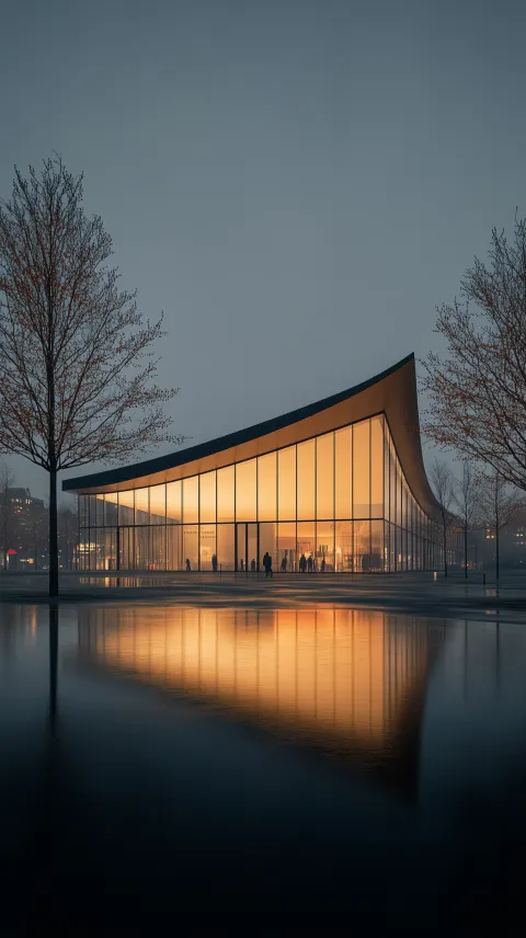 Curved Glass Pavilion Night