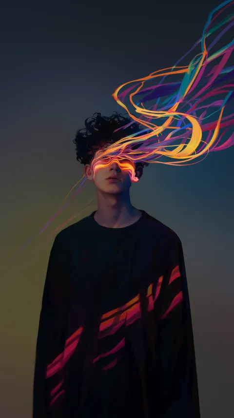 Young Man Abstract Neon Motion