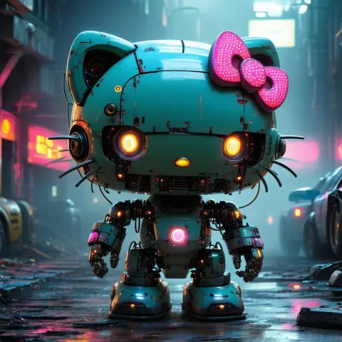 Terrifying Cybernetic Hello Kitty in Dystopia