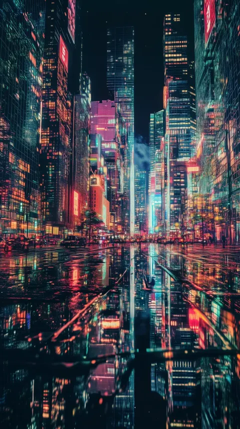 Reflective Metropolis Colorful Lights