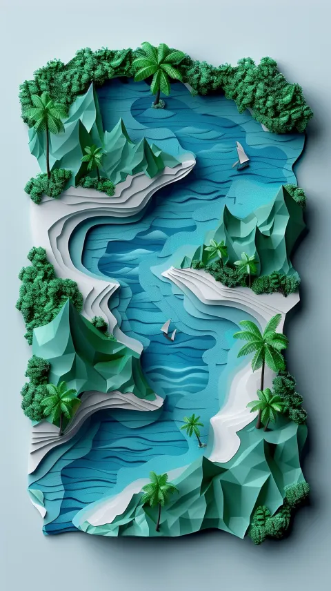 Ocean Island Paper Textured 3D
