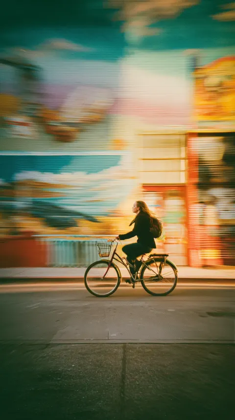 Woman Biking Murals Vintage Film
