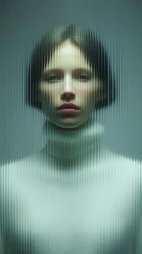 Woman Reeded Glass Vertical Distortion