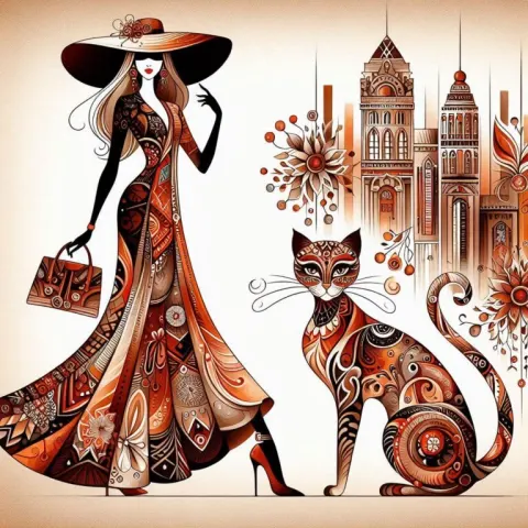 Elegant Female Silhouette with Stylish Cat
