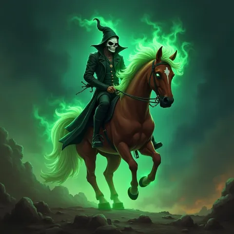 Skull Masked Rider on a Fiery Stallion