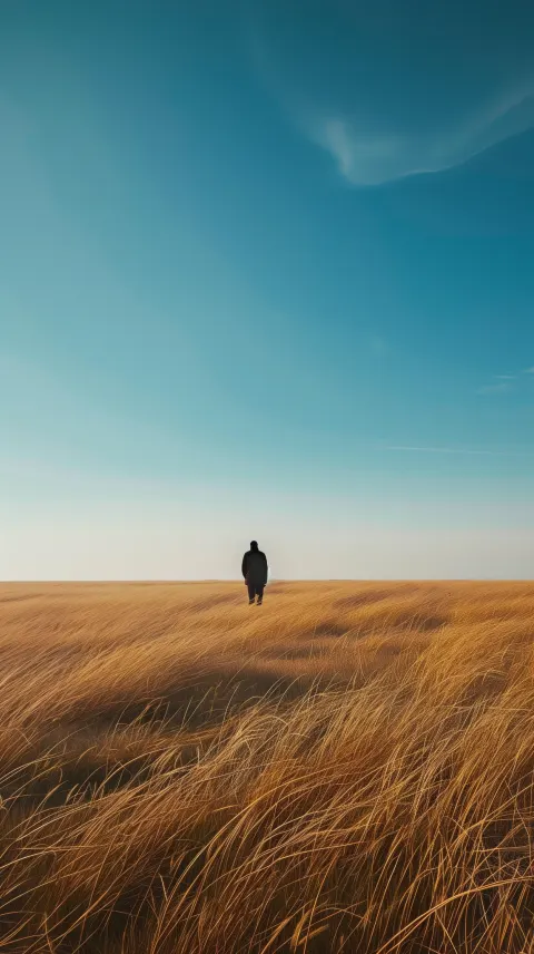 Solitary Figure In Windswept Field