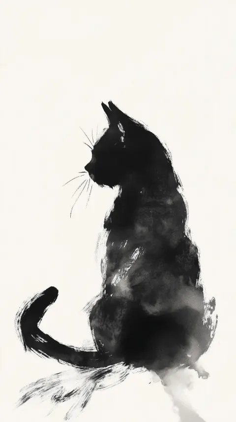 Sitting Cat Sumi-e Ink Drawing